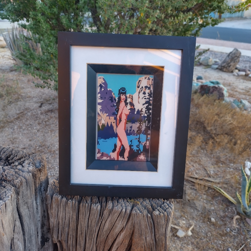 8 Bit Nude Bettie Page Pinup Mt Rushmore Framed Mini Art Print By Neon Nicho